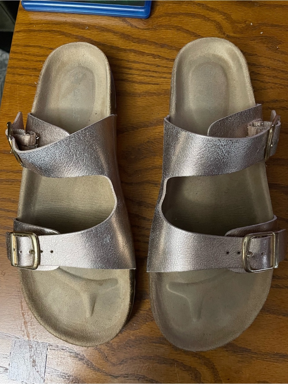 Cat & Jack Metallic Rose Gold Double Buckle Slide Sandals